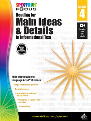cover image of Spectrum Reading for Main Ideas and Details in Informational Text, Grade 4